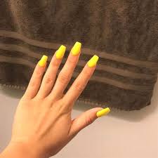 Oval nails with yellow french. Yellow Mattte Coffin Acrylic Nails Style Me Acrylicnailsshort Acrylic Nails Yellow Acrylic Nails Coffin Squoval Nails