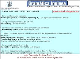 Gramatica Inglesa Verbos Usos Del Gerundio En Ingles Gramatica Inglesa Gramatica Ingles