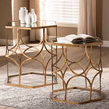 Tables Sada Antique Gold Stackable Mirrored Accent Tables Set Of 2 In 2020 Mirrored Accent Table Accent Table Sets Accent Table