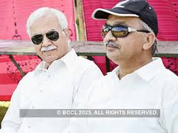 Vijay Sahi and Ravindra Bhargava during a friendly cricket match between  Old colvinians and Martinians LT, held in the city.