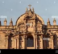 Ornate red granite facade of the historic Cathedral in the ...