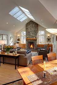 Pin By P Marius On Dream Home Vaulted Ceiling Living Room Cathedral Ceiling Living Room Ceiling Lights Living Room