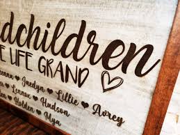 Wall plaque grandchildren spoiled here sign home decor red & cream 26.5cm sg1085. Grandchildren Make Life Grand Wall Decor Blended Customs Woodworking And Laser Engraving