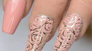 Pink Rose Nail Art On Mirror Gold Chrome Rose Nail Art Rose Nail Design Rose Nails