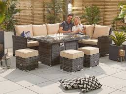 Rattan garden furniture ltd offers high quality rattan furniture including rattan garden dining sets, corner sofas, sofa sets, sun loungers, cube sets and fire pit dining sets at best prices. Nova Outdoor Living Cambridge Corner Dining Set With Fire Pit Table Right Hand Corner Sofa Set At Mattressman
