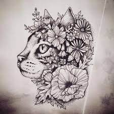 Cat in a flower bouquet. Floral Cat Tattoo Design Cat Tattoo Designs Cat Tattoo Bull Tattoos