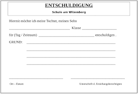 ✔ entschuldigung wegen krankheit, arztbesuch, familienfeier Schule Am Wilzenberg Entschuldigung