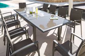 table extensible azua verre taupe mastic 10 places aluminium verre trempe hesperide mastic table de jardin alu table de jardin table et chaise exterieur