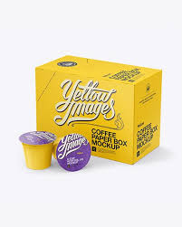 Coffee Box And Two K Cups Mockup In Box Mockups On Yellow Images Object Mockups Mockup Free Psd Free Psd Mockups Templates Coffee Box