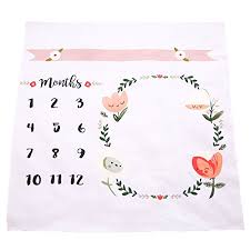 baby floral wreath print milestone blanket with monthly