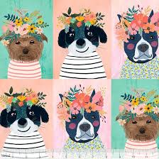 Floral Puppy Multi Floral Pets By Mia Charro Blend Fabrics Etsy Sewing Projects Pet Dogs Fabric Collection