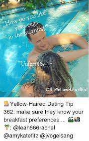 By thepopcorngangster november 01, 2006. How Do You Like Your Eggs In The Morning N Unfertilized Yellow Haired Dating Tip 362 Make Sure They Know Your Breakfast Preferences Dating Meme On Me Me