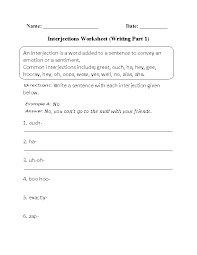Interjections Worksheet Writing Interjections Worksheets Exclamatory Sentences