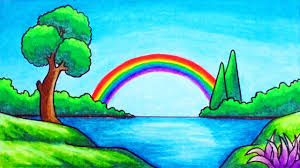 How To Draw Easy Scenery Drawing Rainbow Over The Lake Scenery Step By Step With Oil Pastels Youtube Add two more evenly spaced curves below.
