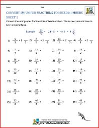 Here are improper fractions worksheets that can help you teach conversion between mixed numbers and improper fractions. Improper Fraction Worksheets