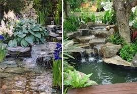 Kunstlicher Wasserfall Im Teich Gestalten Mit Flachen Eckigen Steinen Wasserfall Garten Wasserfall Und Garten