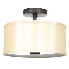 Hampton Bay Glenburn 13 In 2 Light Oil Rubbed Bronze Semi Flush Mount With Golden Fabric Drum Shade Ec3164ob4 Drum Light Drum Shade Semi Flush Mount Lighting