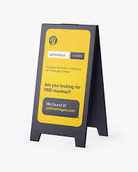 A huge directory of free free signs and billboard mockups: Pavement Sign Outdoor Advertising Half Side View In Outdoor Advertising Mockups On Yellow Images Object Mockups