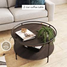 Nathan James Paloma Dark Oak And Black Circle Top Edge 2 Tier Round Cocktail Coffee Table With Tray 320 In 2020 Table Decor Living Room Coffee Table Round Coffee Table