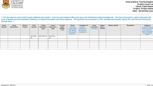 Issue log template is a log sample document that shows the process and procedure of recording issues for software or project. Free Project Issues Log Doc 125kb 1 Page S