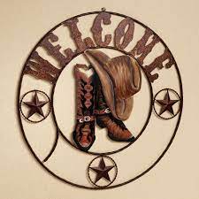 Fulton Cowboy Welcome Indoor Outdoor Metal Wall Art Outdoor Metal Wall Art Kitchen Metal Wall Art Iron Wall Decor