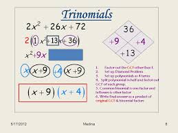 The calculator will try to factor any polynomial (binomial, trinomial, quadratic, etc.), with steps shown. Factoring Trinomials By Grouping Method Factoring 5 17 20121medina Ppt Download