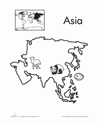 Naming the continents on a world map; Color The Continents Asia Worksheet Education Com