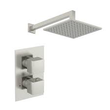 Looking for the best brushed nickel shower heads for your money this year? Mode Spencer Square Thermostatic Twin Valve Brushed Nickel Shower Set Victoriaplum Com