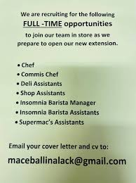 Best commis chef cover letter. Mace Supermac S Ballinalack Full Time Job Opportunities Now Available In Our Store Email Your Cover Letter And Cv To Maceballinalack Gmail Com Facebook