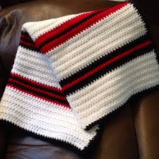 Black And White Baby Blanket Crocheted Baby Blanket Black White And Red Stripes Baby Blanket Crochet Crochet Crochet Baby