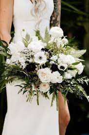Bouquet with purple garden roses and succulent. Black And White Anemone Wedding Bouquet My Deer Flowers