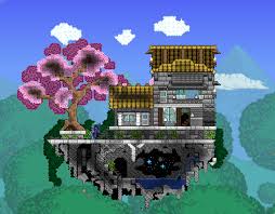 Sakura Tree Floating Island Terraria In 2020 Sakura Tree Terraria House Design Floating