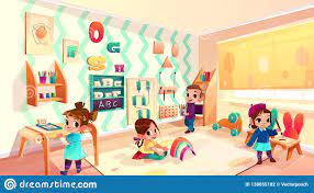 El método montessori es un modelo educativo ideado por la educadora y médica italiana maría montessori a finales del siglo xix y principios del xx. Sitio Del Montessori Del Vector Con Los Ninos Que Juegan A Juegos Ilustracion Del Vector Ilustracion De Primario Equipo 138055182