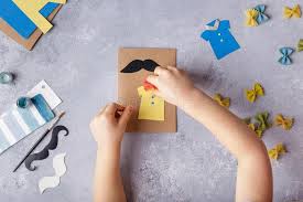 Greeting card making is one among the various other exciting forms of art which truly reflects. Making Greeting Card For Fathers Day Shirt With Butterfly From Pasta Card From Paper Moustache Childrens Art Project Stock Image Image Of Design Bright 134571095