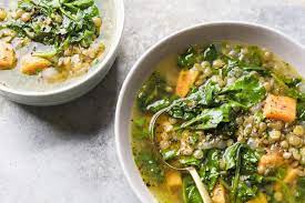 Lemony Lentil Kale Soup With Sweet Potatoes Recipe Lentil Kale Soup Healthy Salad Recipes Kale Soup