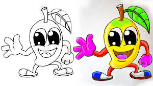 How To Draw A Cartoon Mango Cute Youtube Mango cartoon set a art references in 2019 fruit cartoon.