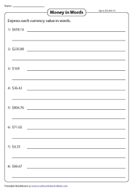 Money In Words Worksheets