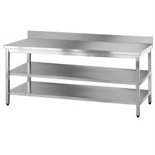 Stainless steel work tables have many things to offer as surfaces to do working. Stainless Steel Work Table With Two Lower Shelves And Upstand Stainless Steel Furniture