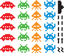 Sticker Space Invaders Couleur Autocollant Decoration Mur Bricolage Enfant