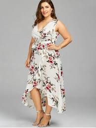 Plus Size Tiny Floral Overlap Flounced Flowy Beach Dress Floral Dresses Long White Floral Dress Long Flowy Beach Dress