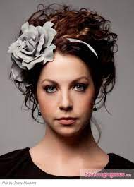 Curly Hair Style Updo With Flower Headband Curly Hair Styles Long Hair Styles Hair Styles