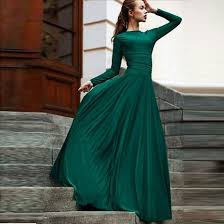 New Emerald Green Long Chiffon Formal Evening Dresses With Full Sleeve A Line Cheap New A Green Evening Gowns Long Sleeve Formal Gowns Long Sleeve Dress Formal