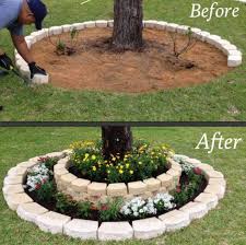 Brick Flower Bed Around Tree Backyard Landscaping Front Yard Yard Landscaping