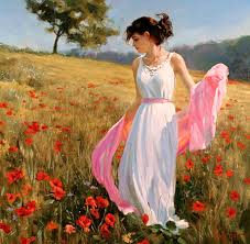 Two peasant women digging in field. Volegov Vladimir B 1957 Woman Walking In Field Of Flowers Female Portrait Woman Painting Portrait Painting