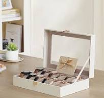 White Rectangle PU Leather 12-Slot Watch Box with Large ...