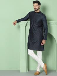 House Of Pataudi Men Navy Blue Woven Design Straight Kurta 1999 Gents Kurta Kurta Pajama Men Kurta Men