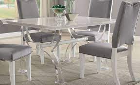 Acrylic tables, acrylic furniture, chairs, bar stools, awards, cocktail end tables and dining lamps. Martinus High Gloss White And Clear Acrylic Dining Table 1stopbedrooms