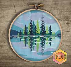 Our philosophy is very simple indeed; Landscape Forest Modern Cross Stitch Pattern Pdf River Etsy Modern Cross Stitch Modern Cross Stitch Patterns Cross Stitch Landscape