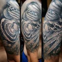 Apr 20 2017 black and white outer space tattoo 100 astronaut tattoo designs for. Magnificent Painted Black And White Big Space Half Sleeve Tattoo Tattooimages Biz