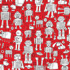 Silk, cotton, linen, velvet, outdoor fabric and more. Robot Pattern Red And White Fun Pattern By Cecca Designs Available Spoonflower As Fabric Wallpaper And Wrapping P Coloring Books Paper Boy Sewing For Kids